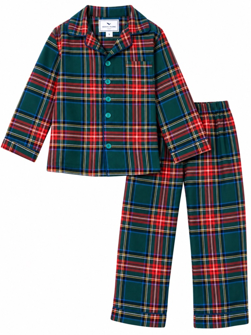 Petite Plume Green Tartan Plaid Pajama Set Holiday Christmas PJs | Kids Size 5